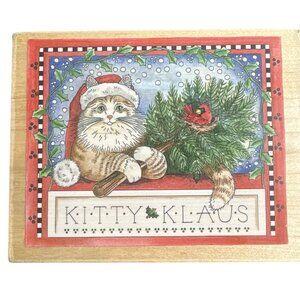 Kitty Klaus Wood-Mounted Rubber Stamp By Stamps Happen Cat Christmas Stamp